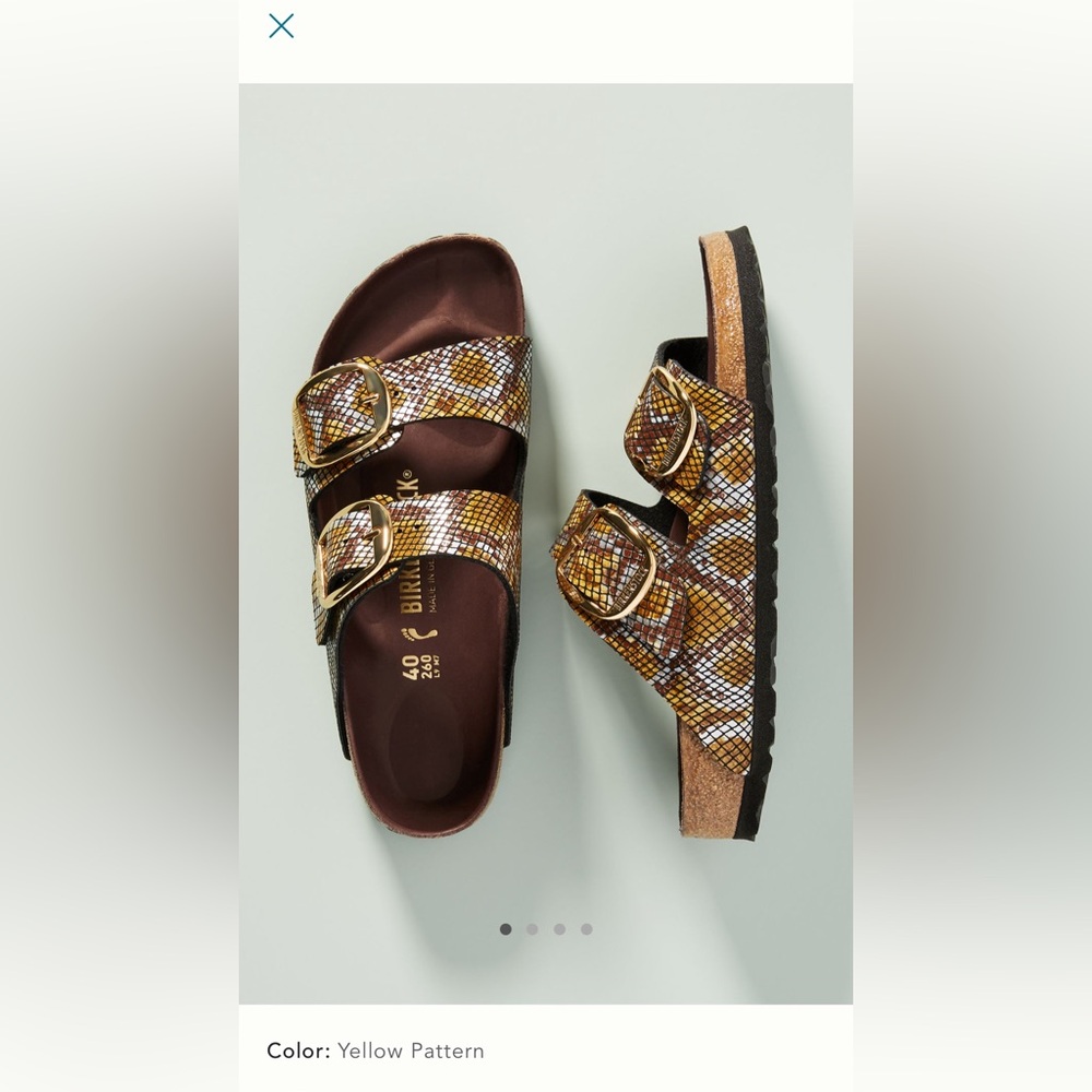 Snakeskin Birkenstock Arizona Sandals with Gold Buckles - Picture 4 of 6